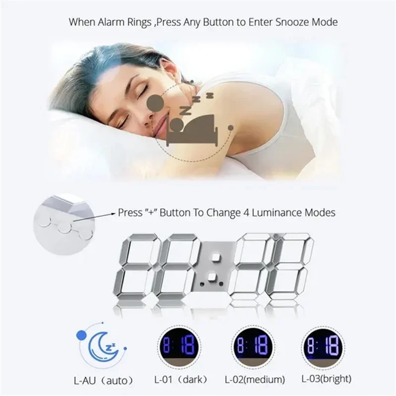 Lighting Home Decor Wall Clocks - Dekoration für Schlafzimmer 3d digitale Wanduhr