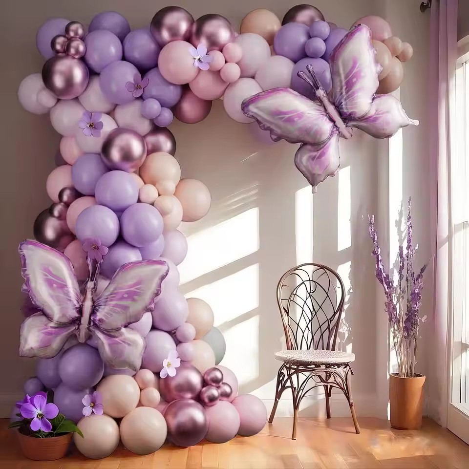 Orange Lighting Decor - Schmetterlings-Ballon-Girlanden-Bogen-Set, Macaron-Lila, Rosa, Orange, Ballons für