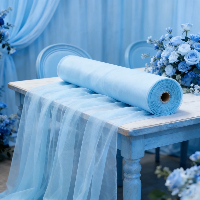 Lighting Decor Photos - Weiche, hellblaue, traumhafte Tüllvorhänge für den