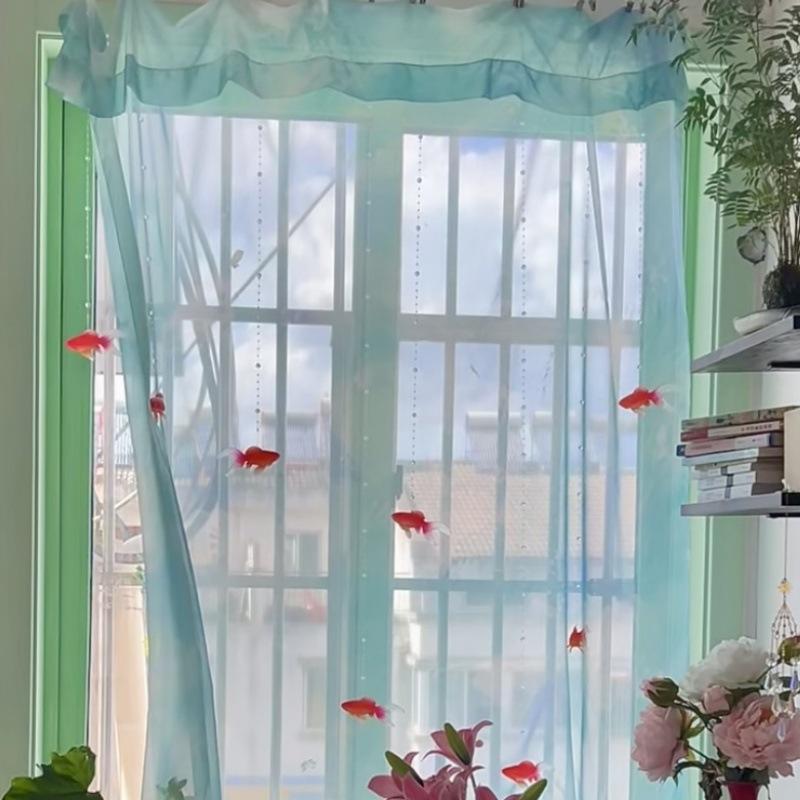 Lighting Decor Ideas - Hellblauer, einfarbiger, transparenter Voile-Fenstervorhang, transparenter, lichtfilternder