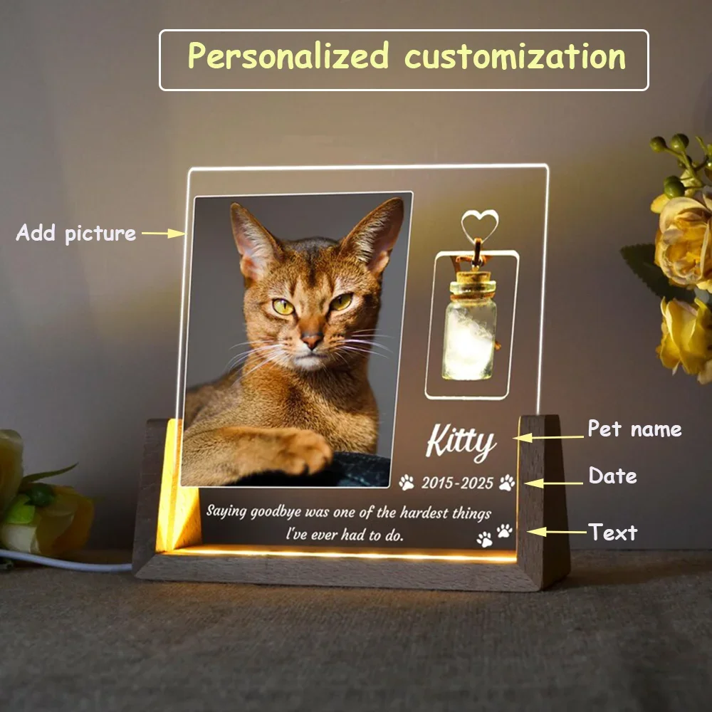Lighting Decor Photos - Personalisierte Haustier-Gedenklampe mit Foto-Plakette LED-Licht Sympathie-Geschenk
