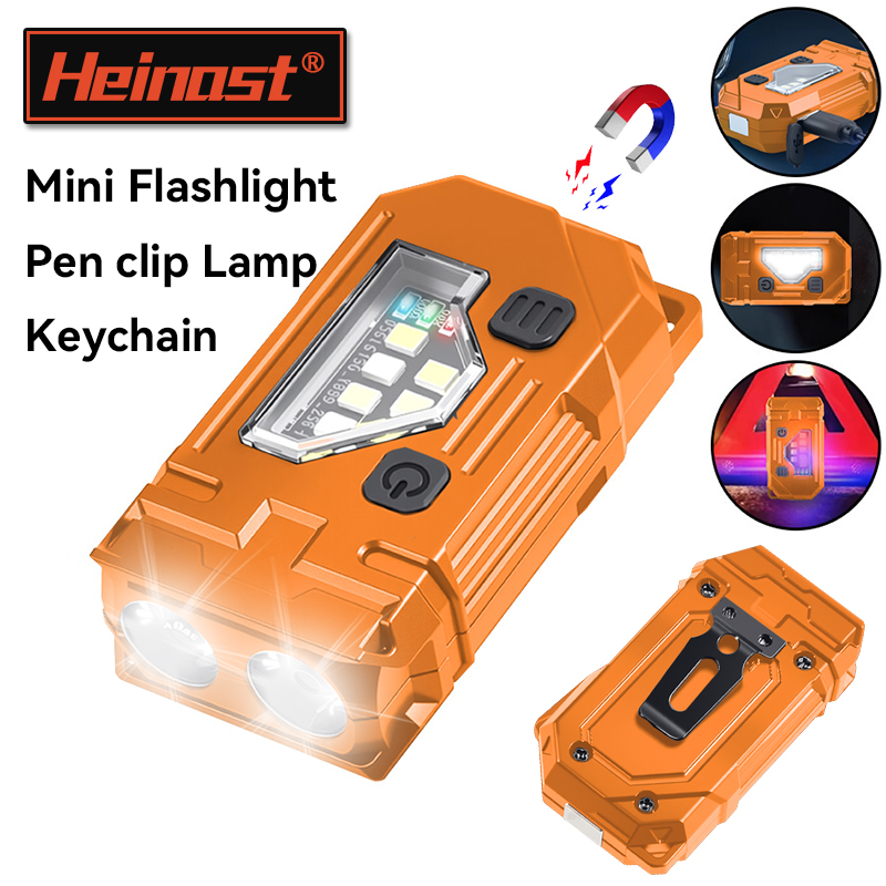 Orange Lighting Decor - Mini-Schlüsselanhänger, EDC-Taschenlampe, wiederaufladbar, magnetische Taschenlampe, superhelle