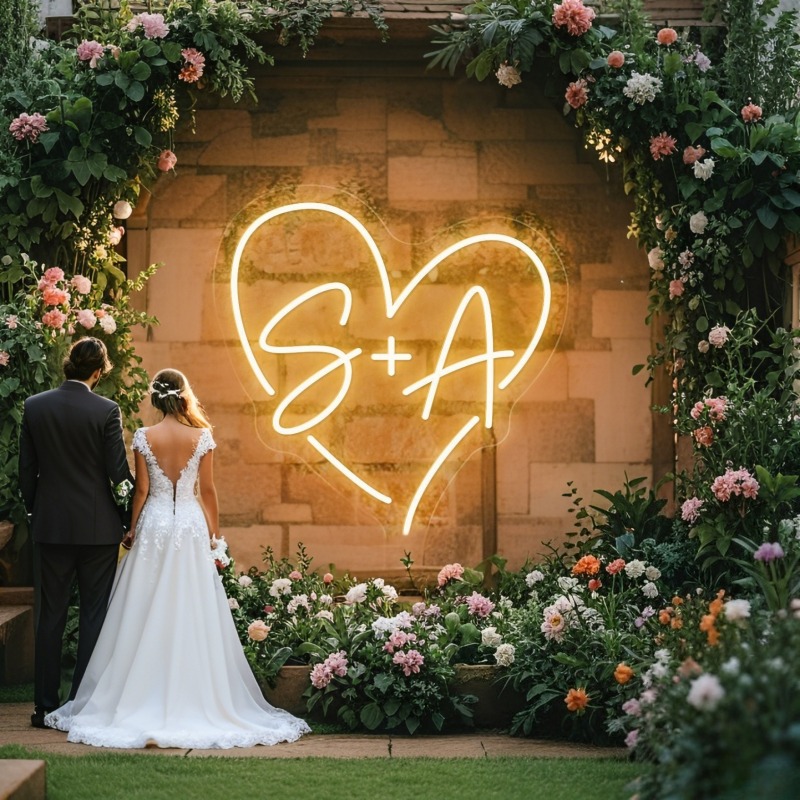 Lighting Decor Ideas - Benutzerdefinierte Initialen Herz LED Neon Schild,