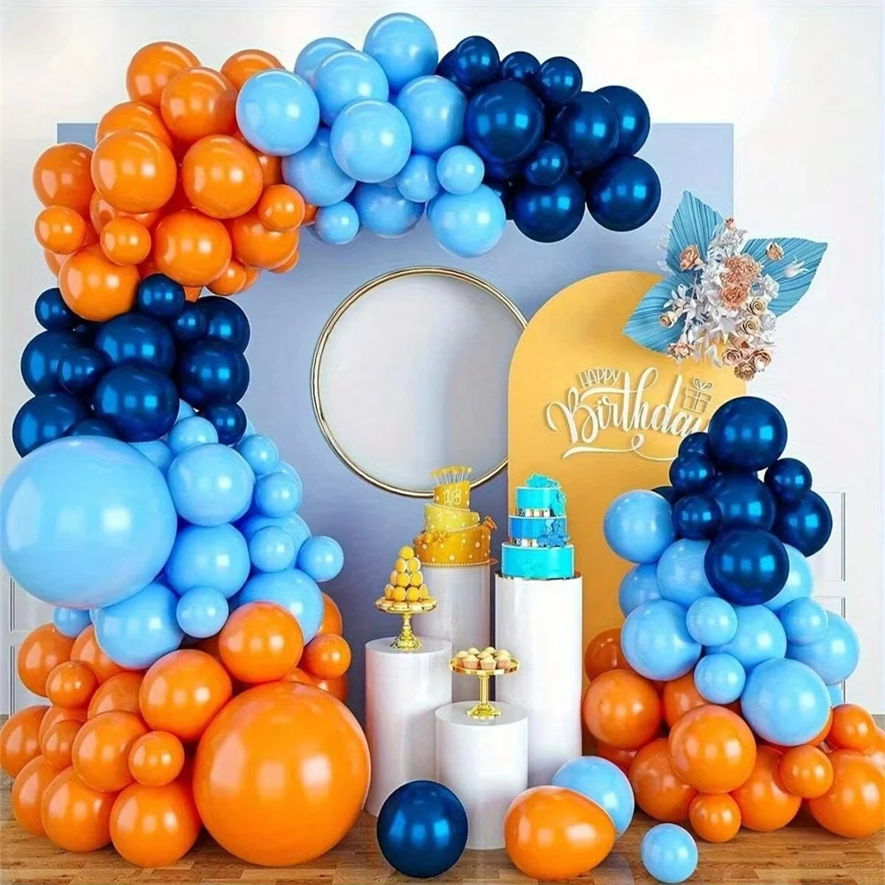 Orange Lighting Decor - 94-teiliges blaues Ballon-Blumenbogen-Set, marineblaues und orangefarbenes