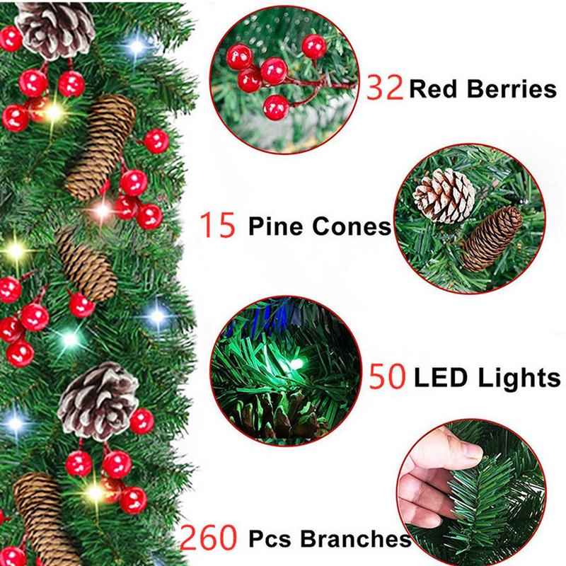 Lighting Decor Company - Beleuchtete Weihnachtsgirlande, wasserdicht, Weihnachts-Rattan-Dekor, leichte Dekorationen,