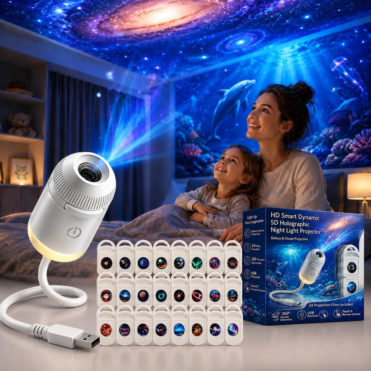 Lighting Decor Ideas - HD Smart Dynamischer 5D Holographischer Nachtlicht-Projektor,