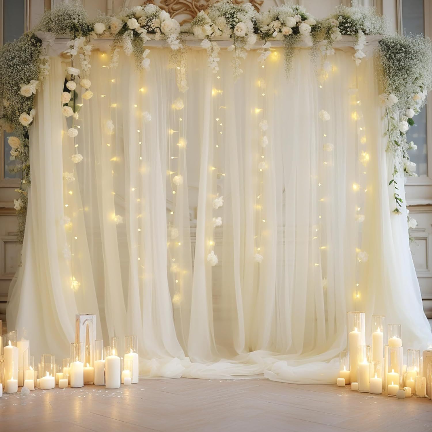 Lighting Decor Photos - 1er-Pack Hochzeits-Tüll-Hintergrundset, 2 Stück 1,6×3M transparente