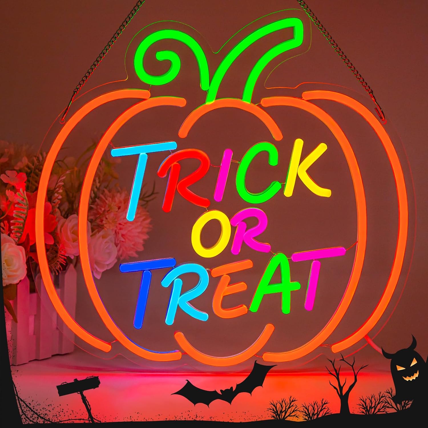 Home Decor Lighting Tricks - Trick or Treat Kürbis LED-Neon-Schild USB-Wandleuchte